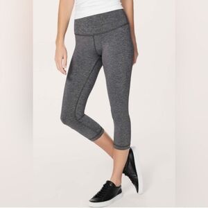 Lululemon Leggings Wunder Under Heathered Black Gray High Rise Crop Ativ…